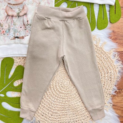 Conj. Blusa de Moletom com Pelinho Coelhinha e Calça de Moletinho - Off White e Areia